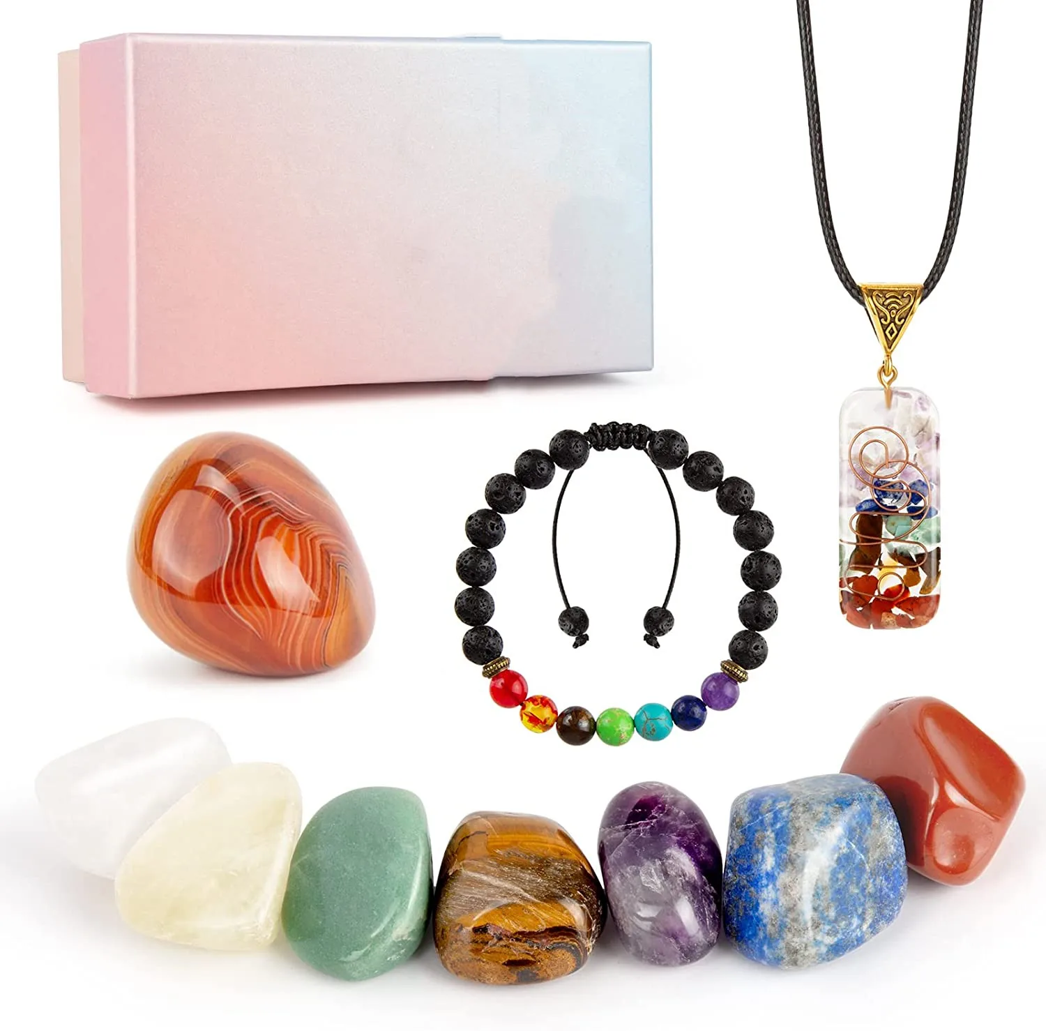 Chakra Healing Crystals Set 10Pcs Stones Set 7 Chakra Stones Sardonyx Necklace Lava Bracelet for Meditation Yoga Gift Starter
Chakra Healing Crystals Set 10Pcs Stones Set 7 Chakra Stones Sardonyx Necklace Lava Bracelet for Meditation Yoga Gift Starter