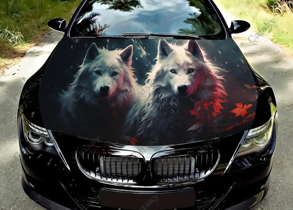 

Group Of Wild Wolves Car Hood Vinyl Stickers Wrap Vinyl Film Engine Cover Decals Sticker on Car Auto Accessories