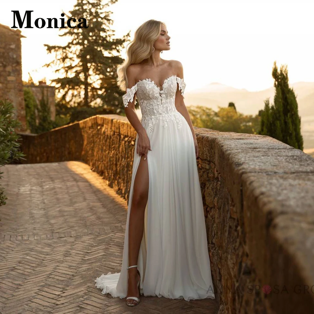 MONICA Fancy Chiffon Wedding Dresses 2023 Bride Backless A-LINE Off The Shoulder V-Neck Lace Appliques Court Train Customised
MONICA Fancy Chiffon Wedding Dresses 2023 Bride Backless A-LINE Off The Shoulder V-Neck Lace Appliques Court Train Customised