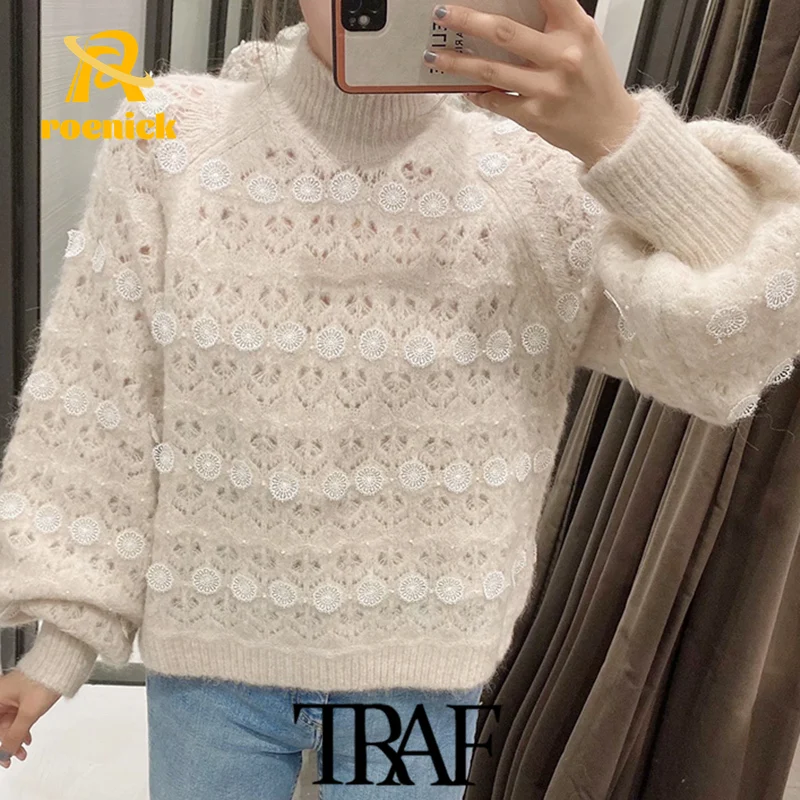 ROENICK Women Fashion Lace Patchwork Faux Sweaters Lady Pearl High Neck Long Sleeve Knitted Tops Vintage Chic Pullovers Jumpers
ROENICK Women Fashion Lace Patchwork Faux Sweaters Lady Pearl High Neck Long Sleeve Knitted Tops Vintage Chic Pullovers Jumpers