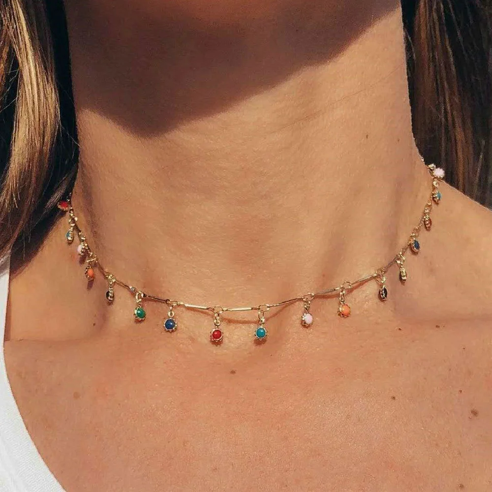 Sexy gem neck chain retro color rice Bead Tassel pendant single layer simple women's Necklace Jewelry holiday gift
Sexy gem neck chain retro color rice Bead Tassel pendant single layer simple women's Necklace Jewelry holiday gift