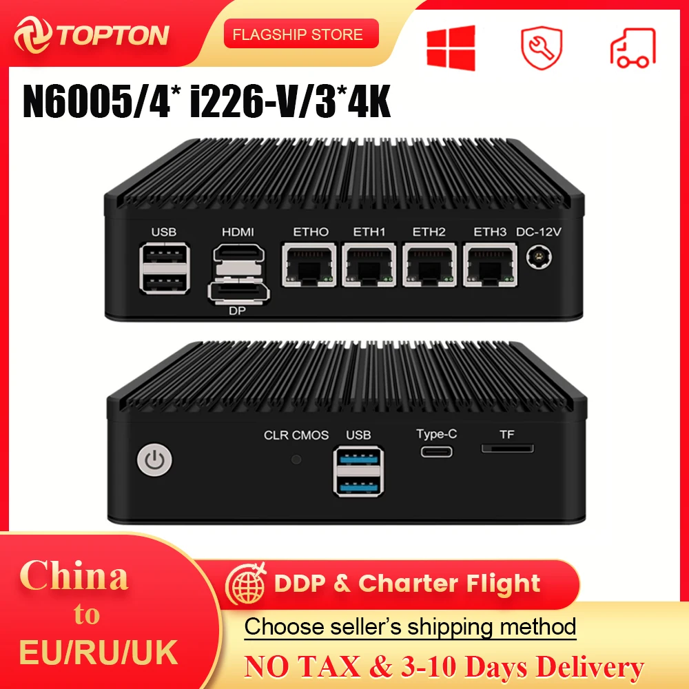 

11th Gen Pentium N6005 4 Intel i226 2.5G Firewall Soft Router DDR4 NVMe TPM2.0 3x4K UHD OPNsense ESXi Proxmox Fanless Mini PC