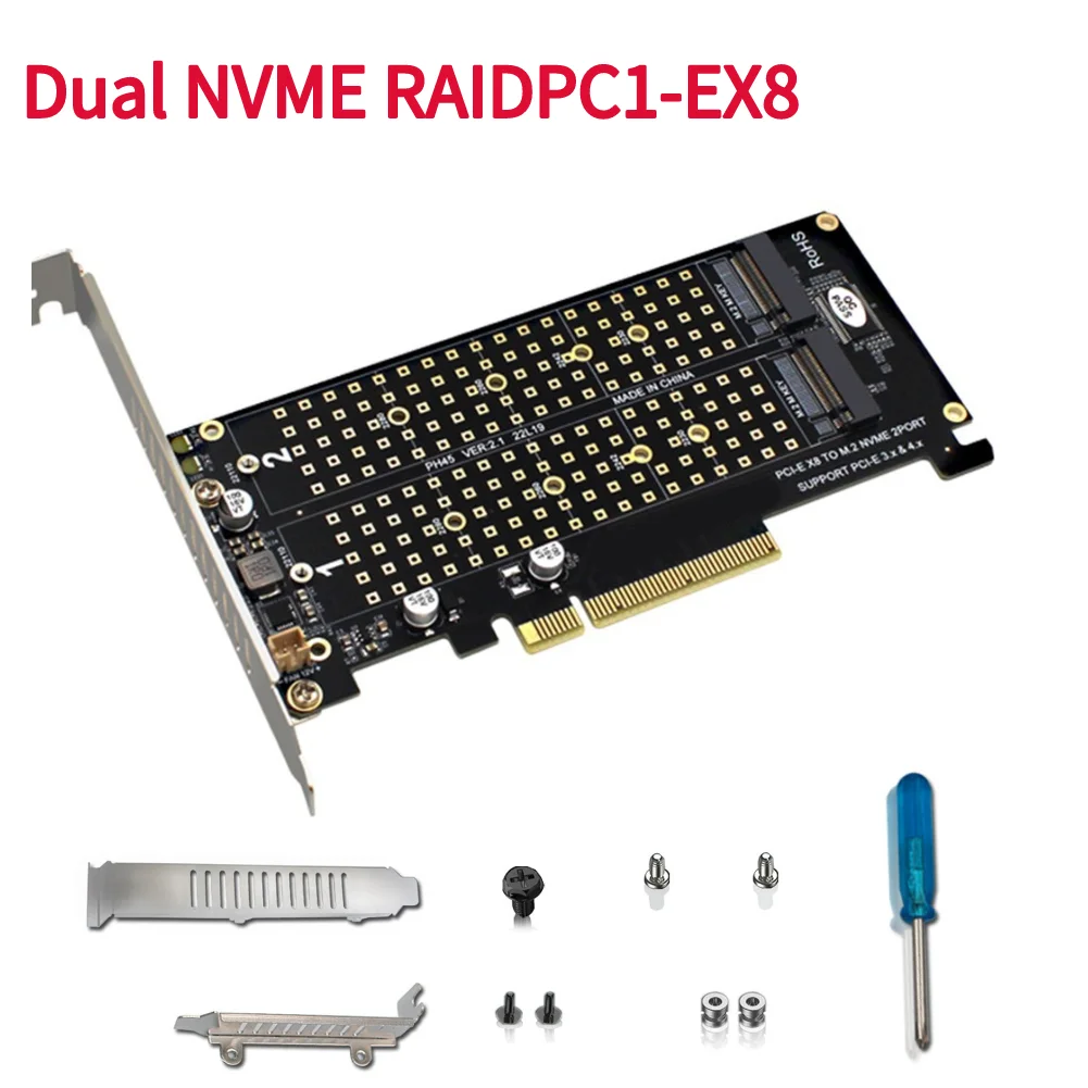 PCIEX8 To NVME M.2 MKEY Add On Card 2 Ports Expansion Card 2x32Gbps Transfer Speed RAID Array Expansion Adapter Motherboard
PCIEX8 To NVME M.2 MKEY Add On Card 2 Ports Expansion Card 2x32Gbps Transfer Speed RAID Array Expansion Adapter Motherboard