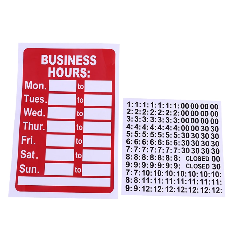 PVC Business Hours Sign With Number Label Shop Office Door Window Plastic Vinyl Signage Signs Daily Open Times Display
PVC Business Hours Sign With Number Label Shop Office Door Window Plastic Vinyl Signage Signs Daily Open Times Display