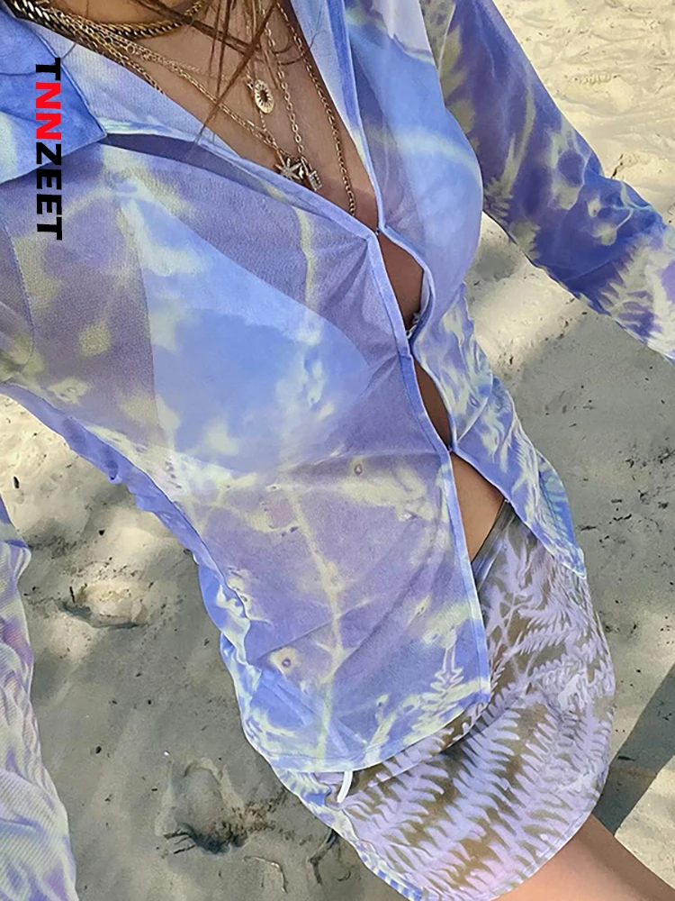 TNNZEET Tie Dye Print Women Mesh 2 Piece Long Sleeve Turn Down Collar Cardigan Mini Skirt Set See Through Streetwear Club Outfit
TNNZEET Tie Dye Print Women Mesh 2 Piece Long Sleeve Turn Down Collar Cardigan Mini Skirt Set See Through Streetwear Club Outfit