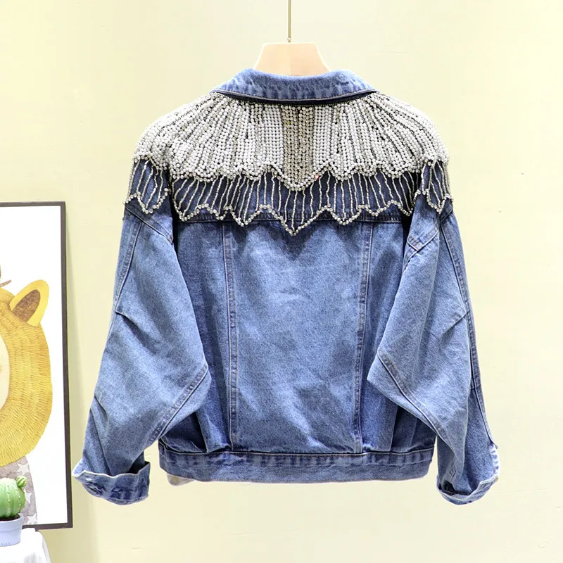 Beading Diamonds Denim Jacket Coat Women Washed Blue Loose Short Cowboy Outerwear Big Pocket Long Sleeve Jeans Jackets Female
Beading Diamonds Denim Jacket Coat Women Washed Blue Loose Short Cowboy Outerwear Big Pocket Long Sleeve Jeans Jackets Female