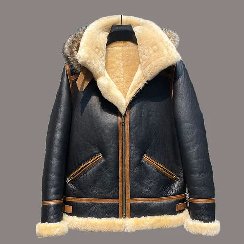 Mens Nature Fur Original Sheepskin Genuine Jacket Male Hooded Motorcycle Flight Leather Clothes Top Man Winter Coat 2023
Mens Nature Fur Original Sheepskin Genuine Jacket Male Hooded Motorcycle Flight Leather Clothes Top Man Winter Coat 2023