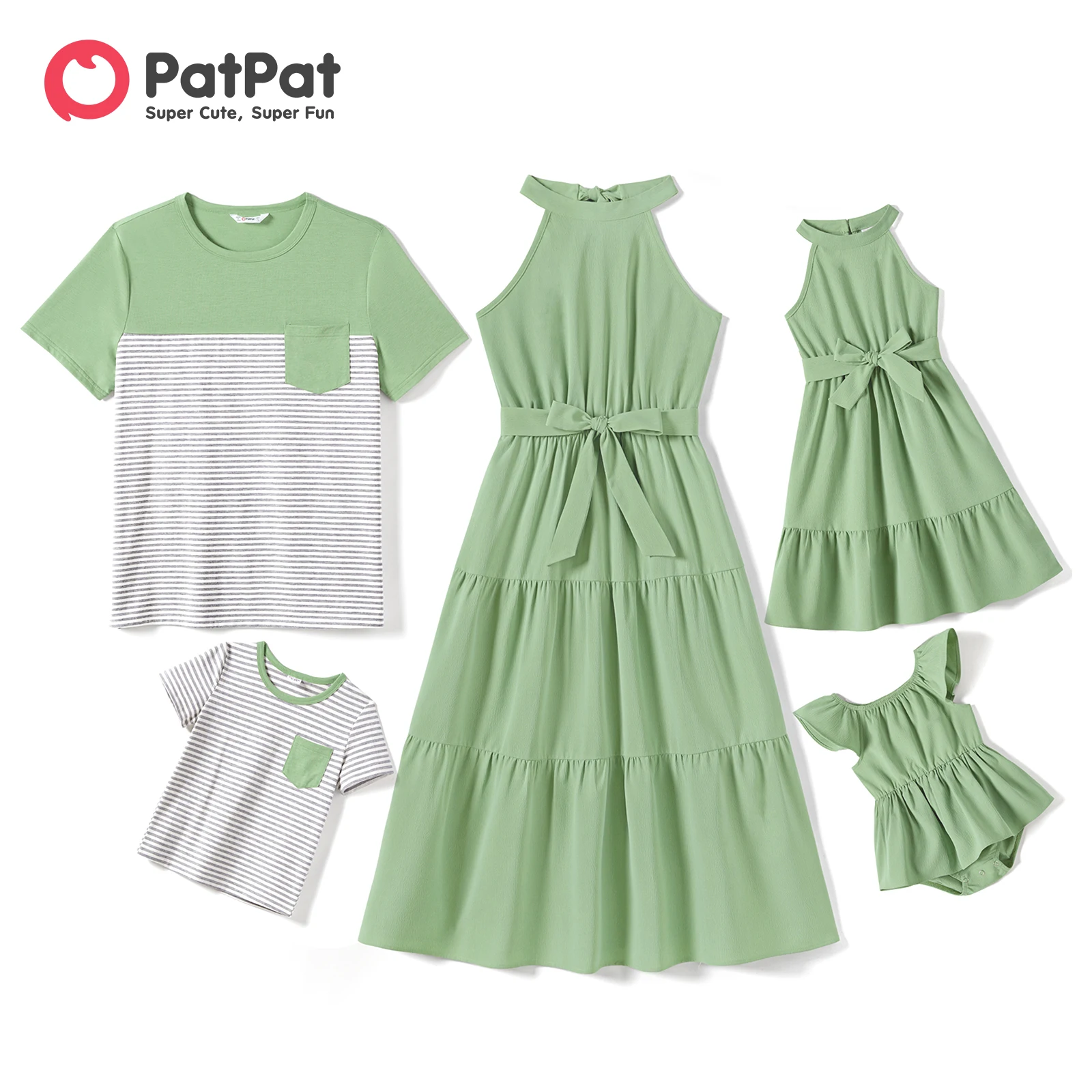 PatPat Family Matching Outfits Solid Belted Halterneck Dresses and Stripe Panel Short-sleeve T-shirts Family Looks Sets
PatPat Family Matching Outfits Solid Belted Halterneck Dresses and Stripe Panel Short-sleeve T-shirts Family Looks Sets