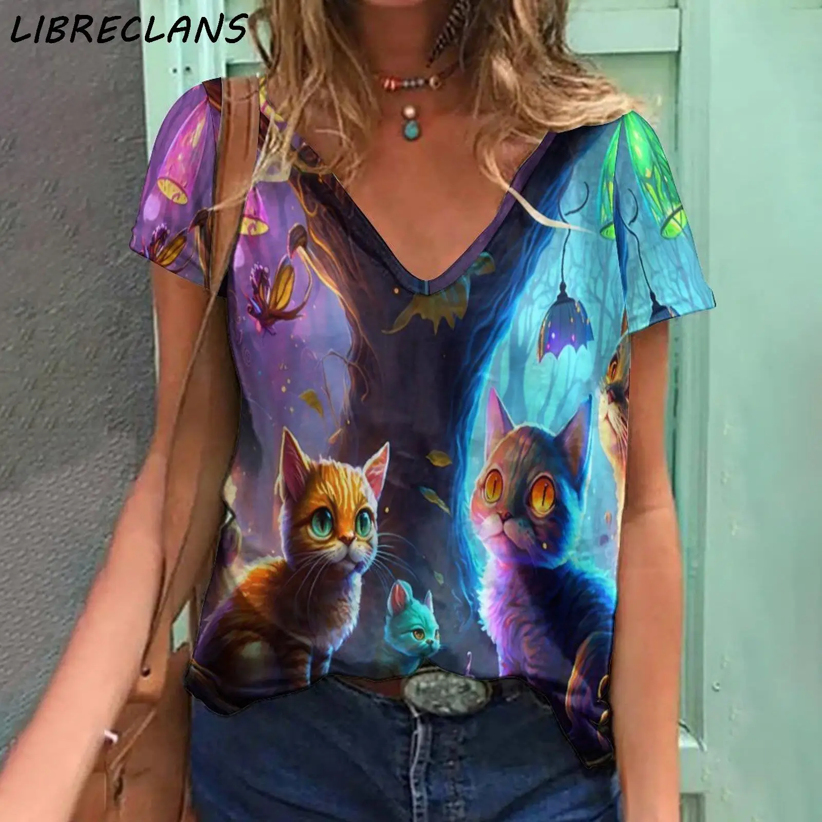 LIBRECLANS Summer New Ladies T-Shirts Summer Short Sleeve Tops Kitten Graphics V-Neck Oversized Clothing Women's Shirts Tees
LIBRECLANS Summer New Ladies T-Shirts Summer Short Sleeve Tops Kitten Graphics V-Neck Oversized Clothing Women's Shirts Tees
