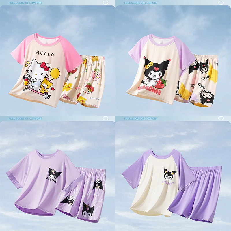 New Kawaii Hello Kittys Kuromi Summer Pajama Set Cinnamoroll Girls Sanrios Thin Short Sleeve Shorts Comfortable Homewear Clothes 
New Kawaii Hello Kittys Kuromi Summer Pajama Set Cinnamoroll Girls Sanrios Thin Short Sleeve Shorts Comfortable Homewear Clothes