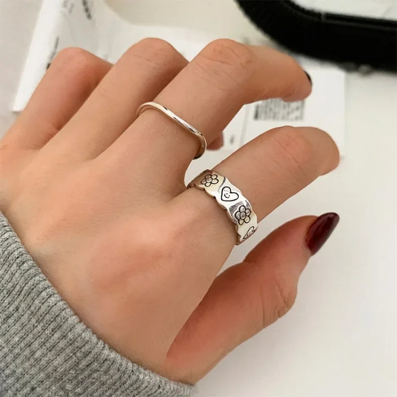 Minimalist Thin Unique Heart Flower Silver Rings Fine Jewelry Adjustable Finger Ring for Women Girls Simple Party Birthday Gift
Minimalist Thin Unique Heart Flower Silver Rings Fine Jewelry Adjustable Finger Ring for Women Girls Simple Party Birthday Gift