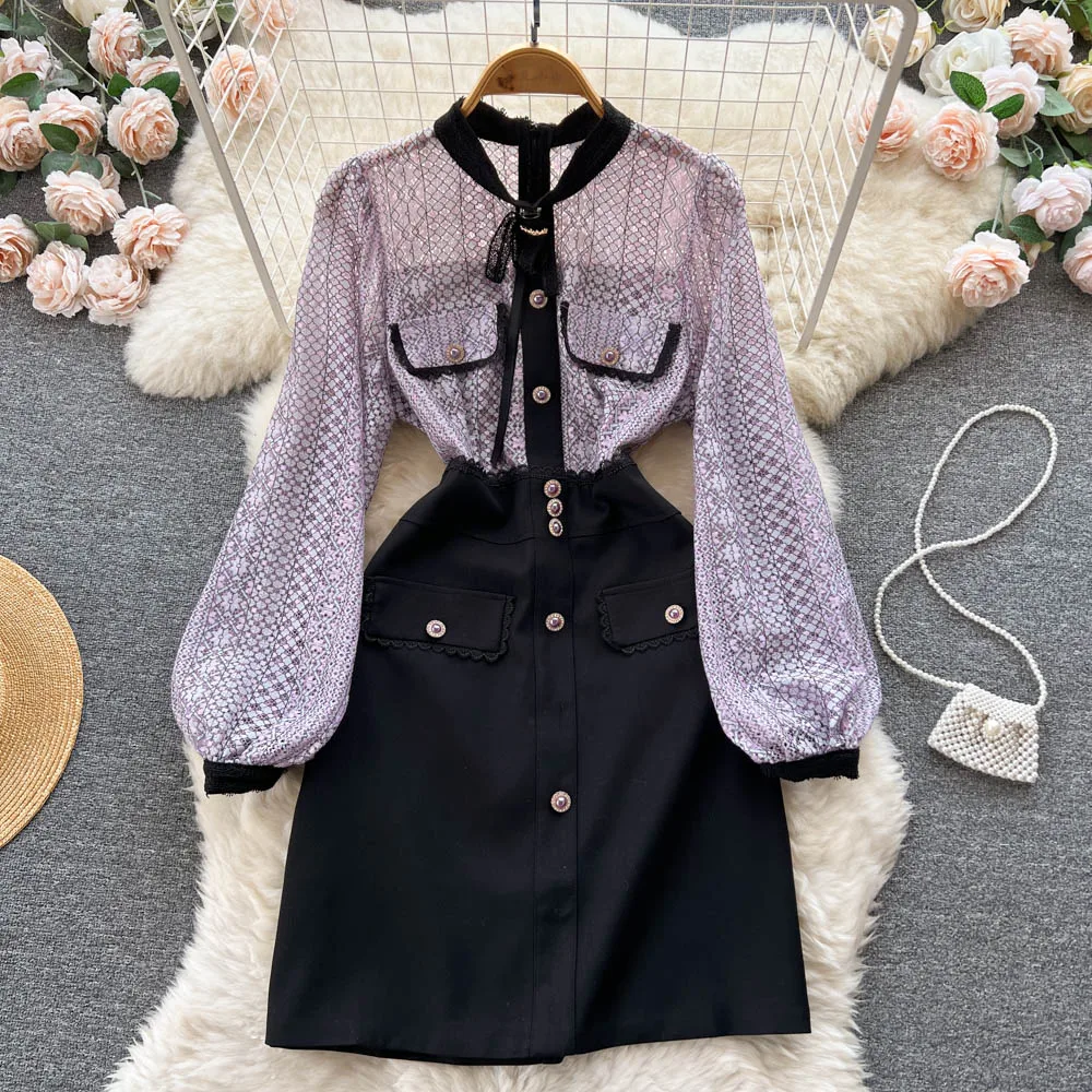 Autumn Light Mature Wind Fashion Temperament Bow Bubble Sleeve Waist Splicing French Lace Dress
Autumn Light Mature Wind Fashion Temperament Bow Bubble Sleeve Waist Splicing French Lace Dress