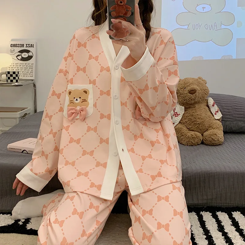 Yasuk Autuum Winer Fashion Women's Casual Plaid Pocket Sleepwear Homewear Cute Lovely Pajamas With Pants Soft Elastic Waist Bear
Yasuk Autuum Winer Fashion Women's Casual Plaid Pocket Sleepwear Homewear Cute Lovely Pajamas With Pants Soft Elastic Waist Bear