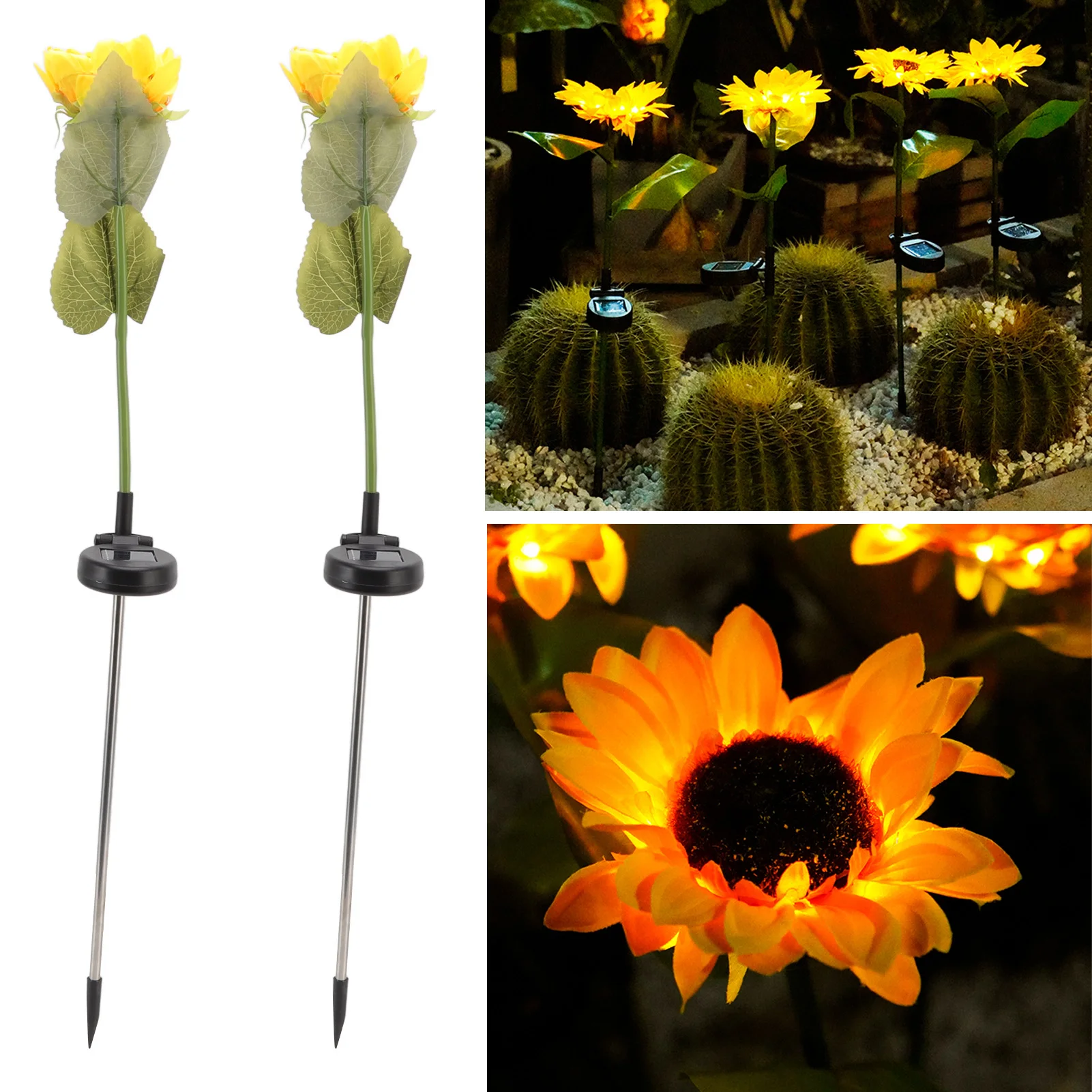 

2Pcs Sunflower Solar Lights IP65 Waterproof Low Power Consumption LED Decorative Solar Lawn Lamp for Outdoor Garden Decoration