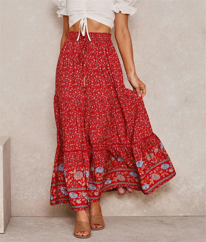 Women Floral Print Beach Bohemian Skirt Vintage Chic Long Skirts Summer High Elastic Waist Rayon Cotton Boho Maxi Skirts
Women Floral Print Beach Bohemian Skirt Vintage Chic Long Skirts Summer High Elastic Waist Rayon Cotton Boho Maxi Skirts