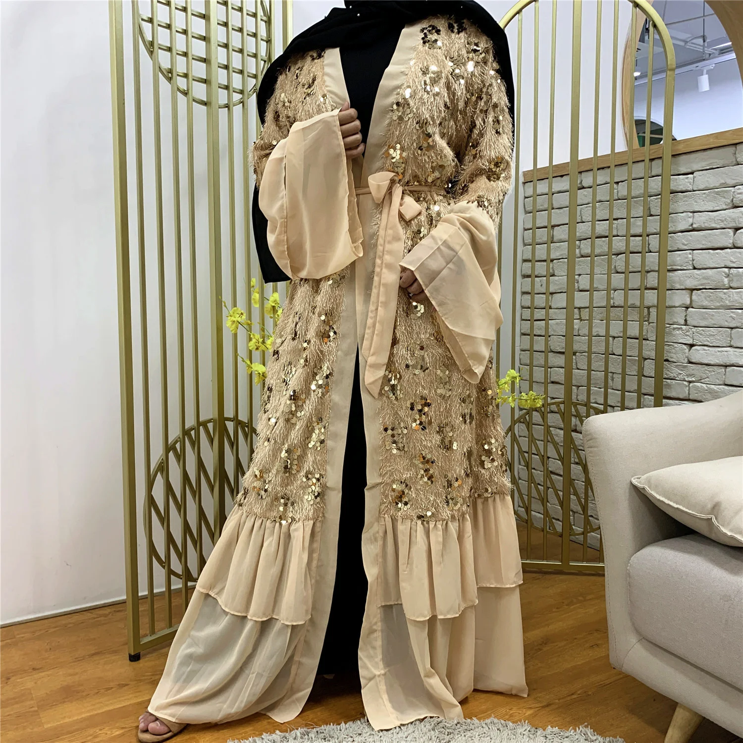 Abaya for Women Fashionable New Sequin Chiffon Stitched Horn Sleeve Muslim Cardigan Robe Dubai Islam Female Clothing
Abaya for Women Fashionable New Sequin Chiffon Stitched Horn Sleeve Muslim Cardigan Robe Dubai Islam Female Clothing