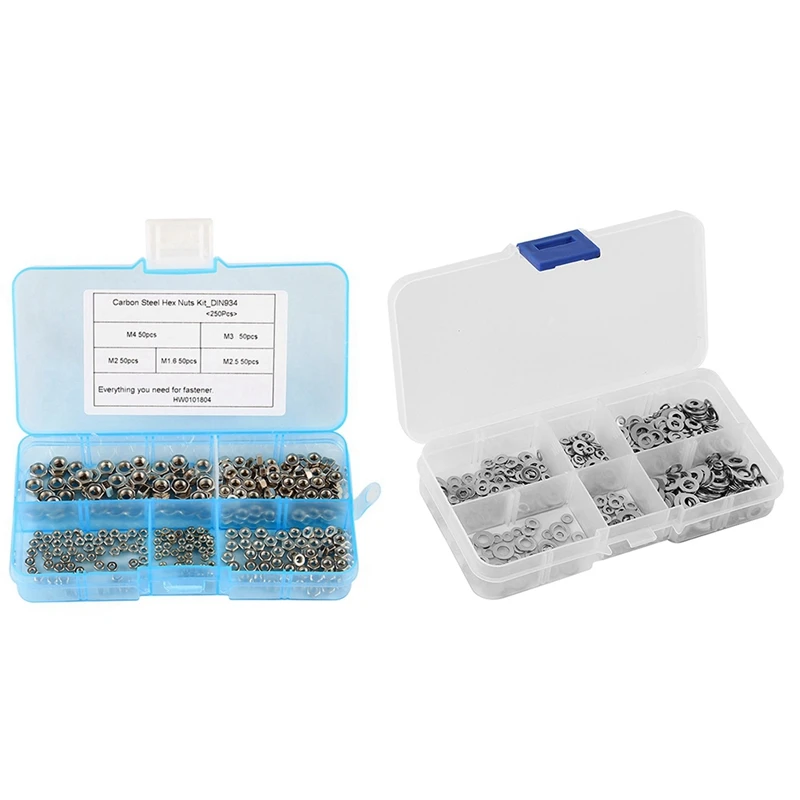 250 Pcs M1.6 M2 M2.5 M3 M4 Carbon Steel Hex Nut & 500Pcs M1.6 M2 M2.5 M3 M3.5 M4 M5 Stainless Steel Flat Washer
250 Pcs M1.6 M2 M2.5 M3 M4 Carbon Steel Hex Nut & 500Pcs M1.6 M2 M2.5 M3 M3.5 M4 M5 Stainless Steel Flat Washer
