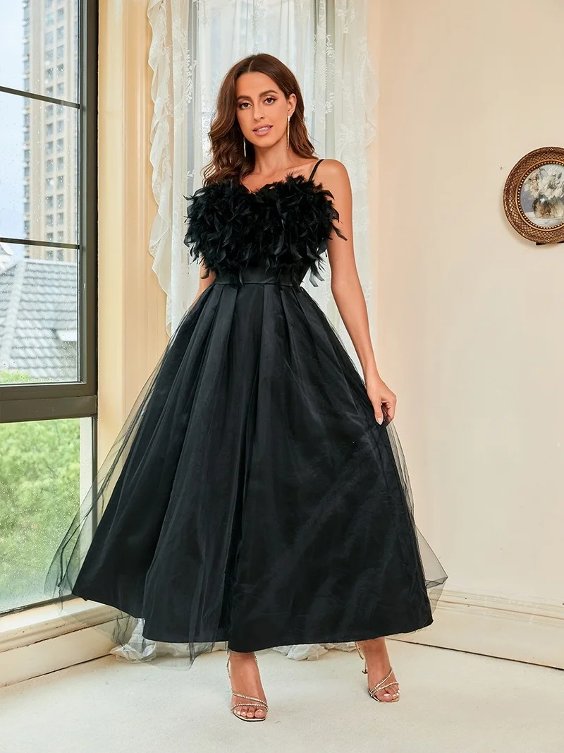 Elegant Evening Dresses Tulle Spaghetti Strap Feathers Backless Ankle Length 2022 New of Simple Party Women Prom Dress
Elegant Evening Dresses Tulle Spaghetti Strap Feathers Backless Ankle Length 2022 New of Simple Party Women Prom Dress