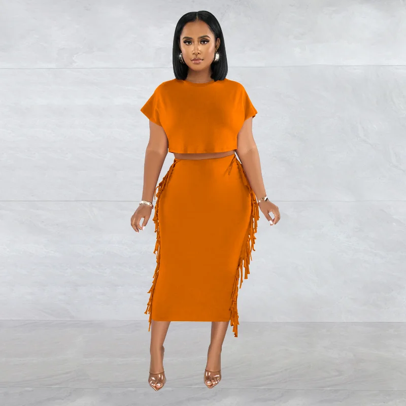 WUHE Fashion Women Two 2 Piece Set Outfits Short Sleeve T-shirt and Tassel Side Midi Skirt Suit 2023 Sexy Summer Party Dress Set
WUHE Fashion Women Two 2 Piece Set Outfits Short Sleeve T-shirt and Tassel Side Midi Skirt Suit 2023 Sexy Summer Party Dress Set
