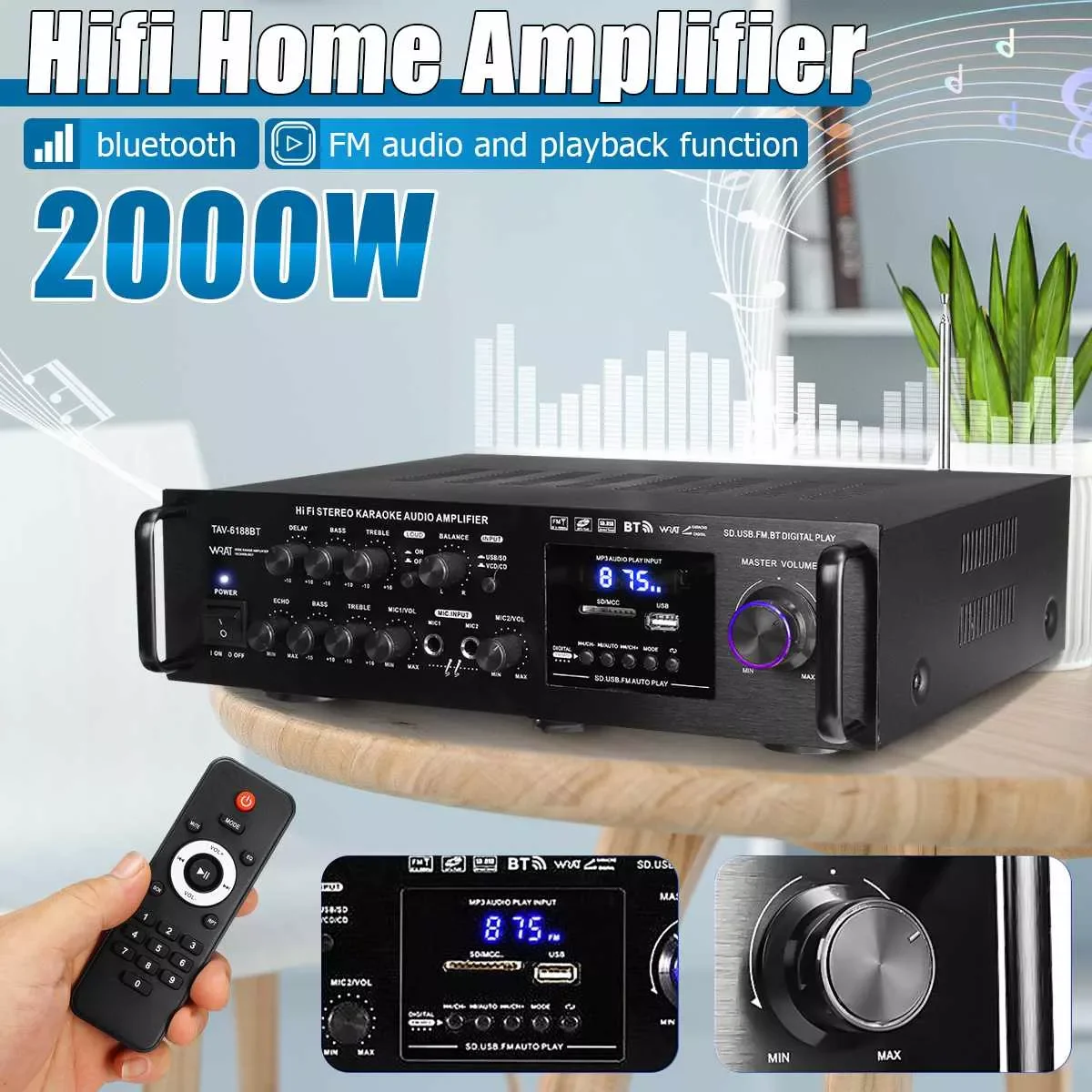 Цифровой усилитель, 2000 Вт, Bluetooth усилитель, процессор, бас, стерео, музыка, аудио, мощность Hifi, FM, USB, SD, светодиодный сабвуфер
Цифровой усилитель, 2000 Вт, Bluetooth усилитель, процессор, бас, стерео, музыка, аудио, мощность Hifi, FM, USB, SD, светодиодный сабвуфер