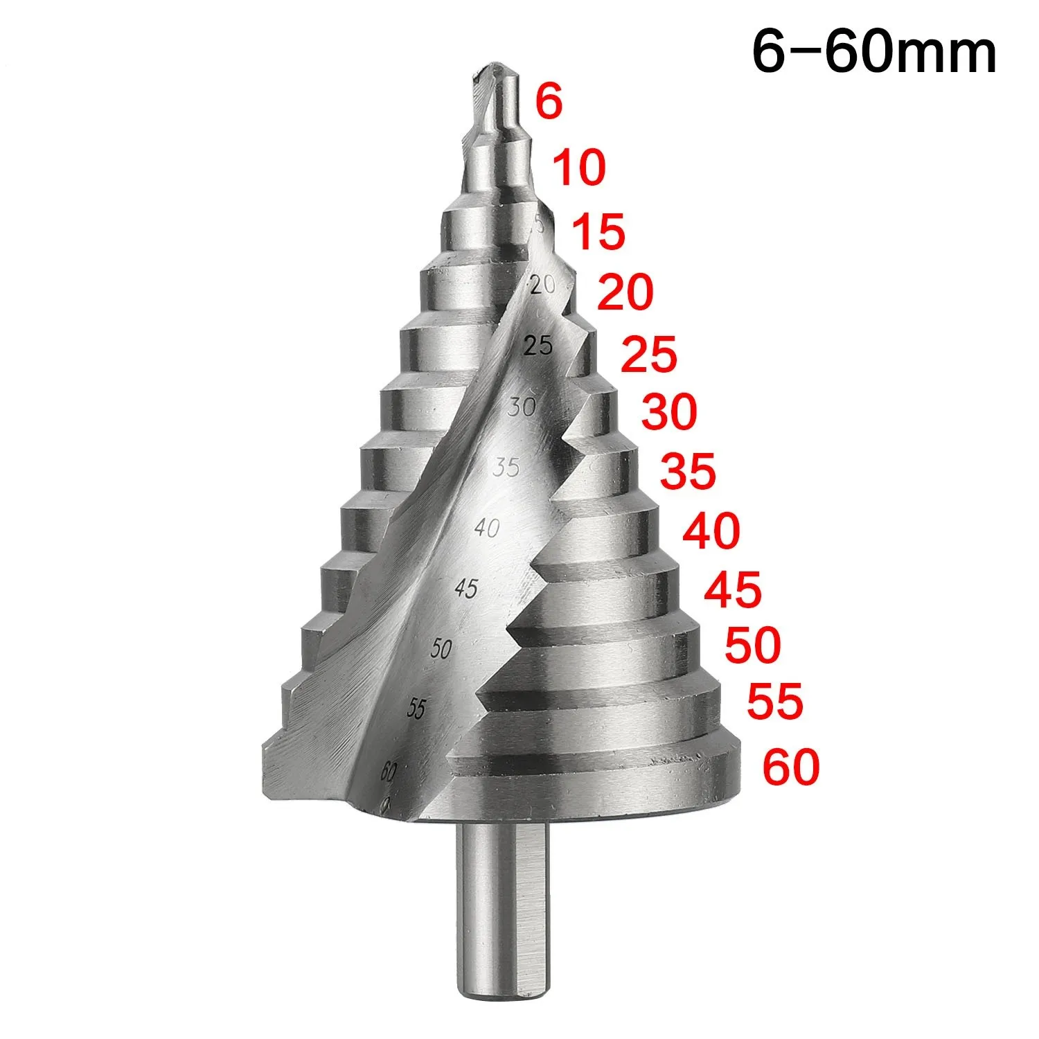 6-60MM HSS Step Drill Bit Pagoda Drill Spiral Multi-Function 12 Working Steps Drill Spiral Groove Reamer Power Tools Metal Drill
6-60MM HSS Step Drill Bit Pagoda Drill Spiral Multi-Function 12 Working Steps Drill Spiral Groove Reamer Power Tools Metal Drill