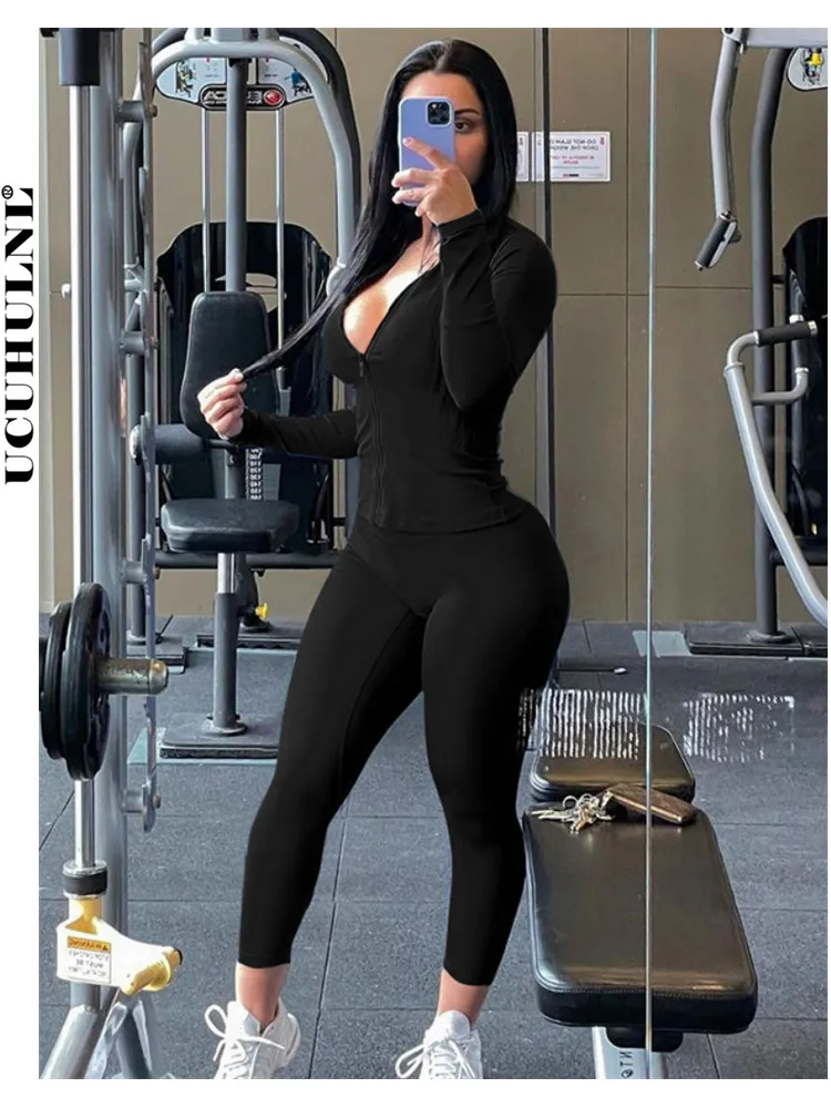 Sporty Matching Tracksuit Two Piece Sets Womens Outifits Solid Zipper Stand Collar Jackets+Leggings Workout Stretchy Sportwear
Sporty Matching Tracksuit Two Piece Sets Womens Outifits Solid Zipper Stand Collar Jackets+Leggings Workout Stretchy Sportwear