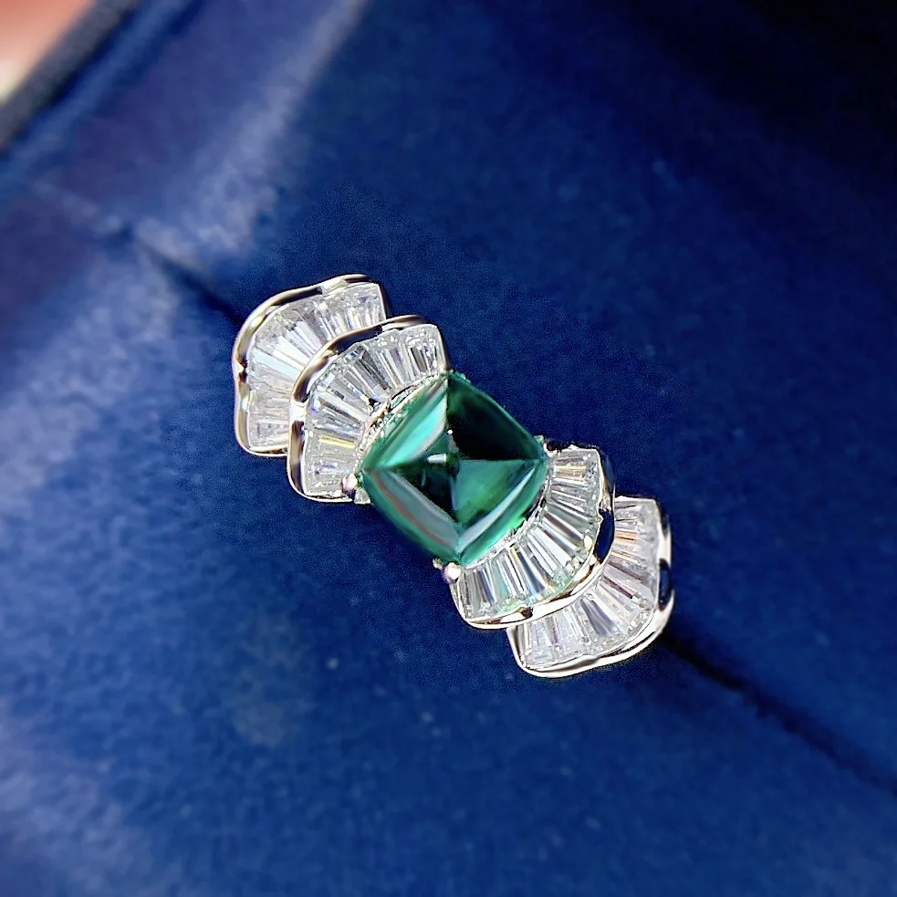 

925 silver gold-plated ring female luxury in Europe and America ins sugar cultivation grandmother emerald ring