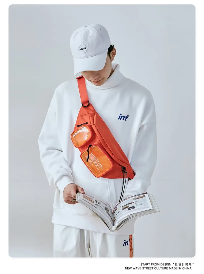 Inflation Tide Personality Zipper Letter Printing Function Large Space Multifunctional Transparent Men Chest Bag Shoulder Bag 
Inflation Tide Personality Zipper Letter Printing Function Large Space Multifunctional Transparent Men Chest Bag Shoulder Bag