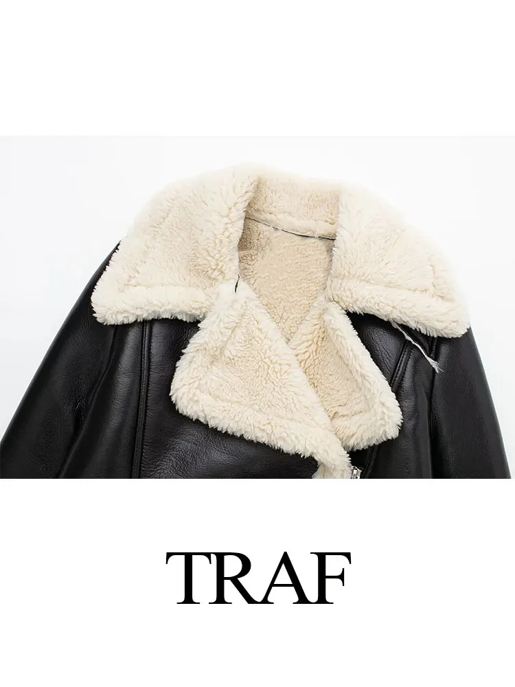 Winter Women's Street Fashion Personality Faux Shearling Cropped Coats Vintage Lapel Motorcycle Jacket Warm Outerwear 
Winter Women's Street Fashion Personality Faux Shearling Cropped Coats Vintage Lapel Motorcycle Jacket Warm Outerwear