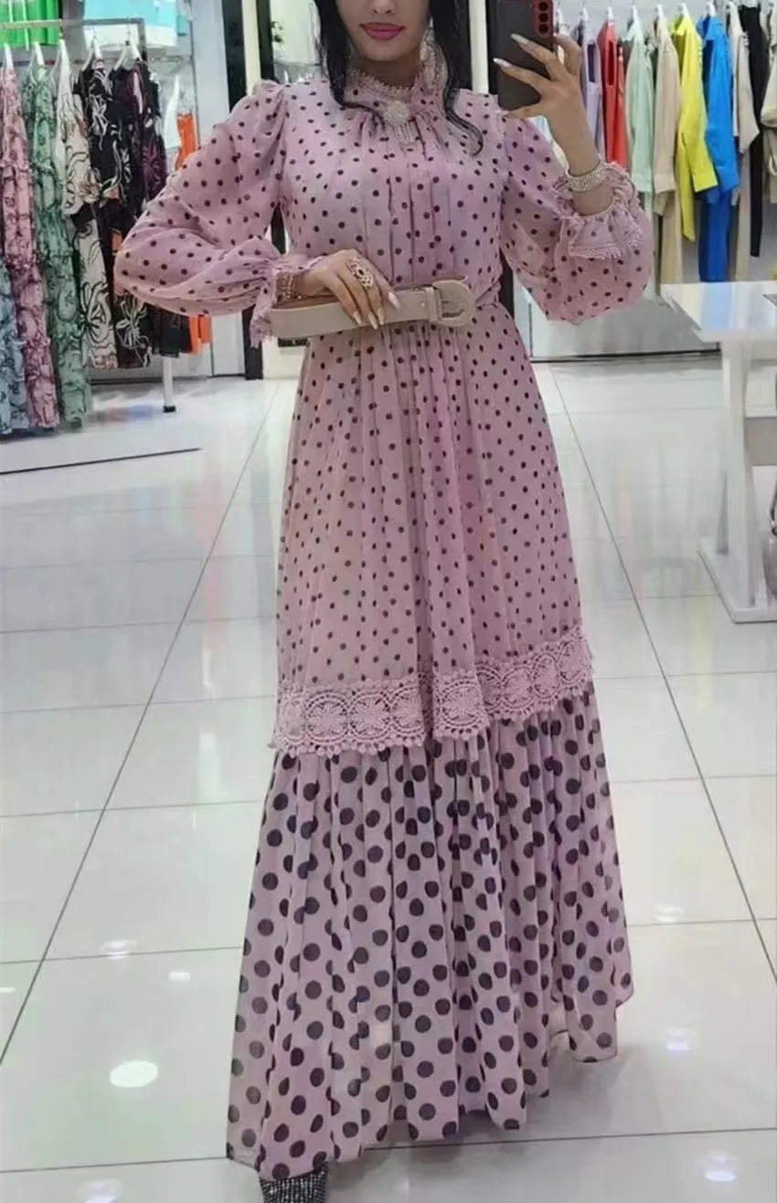New Fashion Dot Print Maxi Dress for Women Vestidos Elegantes Para Mujer Vintage Lace Patchwork Big Swing Party Dress
New Fashion Dot Print Maxi Dress for Women Vestidos Elegantes Para Mujer Vintage Lace Patchwork Big Swing Party Dress