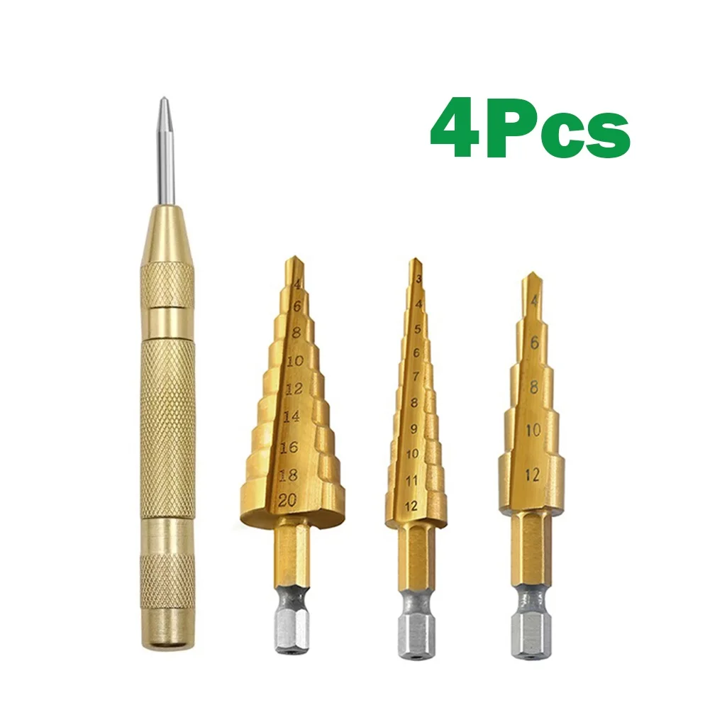 4pcs HSS Titanium Drill Bit 3-12 4-12 4-20 With Center Punch Set Power Tools Metal High Speed Steel Wood Hole Cutter Drill Bits
4pcs HSS Titanium Drill Bit 3-12 4-12 4-20 With Center Punch Set Power Tools Metal High Speed Steel Wood Hole Cutter Drill Bits