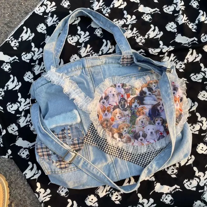 MBTI Original Y2k Tote Bags for Women Vintage Denim Cute Dogs Patchwork Lace Student Shoulder Bag Large Capacity Female Handbag
MBTI Original Y2k Tote Bags for Women Vintage Denim Cute Dogs Patchwork Lace Student Shoulder Bag Large Capacity Female Handbag