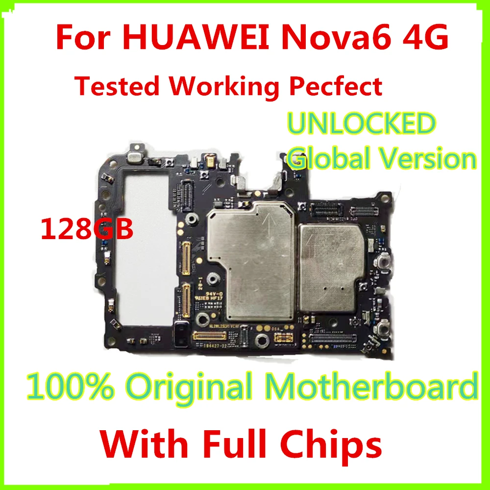 

Original Work Well Unlocked For Huawei NOVA 6 Motherboard Mainboard For Huawei Nova 6 Logic Board 128GB With Chips