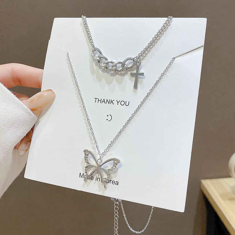 Punk Cuban Double Layer Big Butterfly Pendant Necklace Silver Color Choker Chain Necklace Women Fashion Jewelry 2022
Punk Cuban Double Layer Big Butterfly Pendant Necklace Silver Color Choker Chain Necklace Women Fashion Jewelry 2022