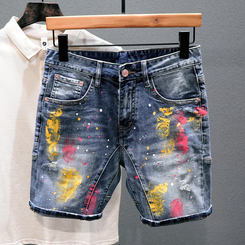 Printed Denim Sorts Men Summer Strait raffiti Five-point Pants Knee Lent Fasion Paint Point Streetwear Male Jeans Sorts
Printed Denim Sorts Men Summer Strait raffiti Five-point Pants Knee Lent Fasion Paint Point Streetwear Male Jeans Sorts