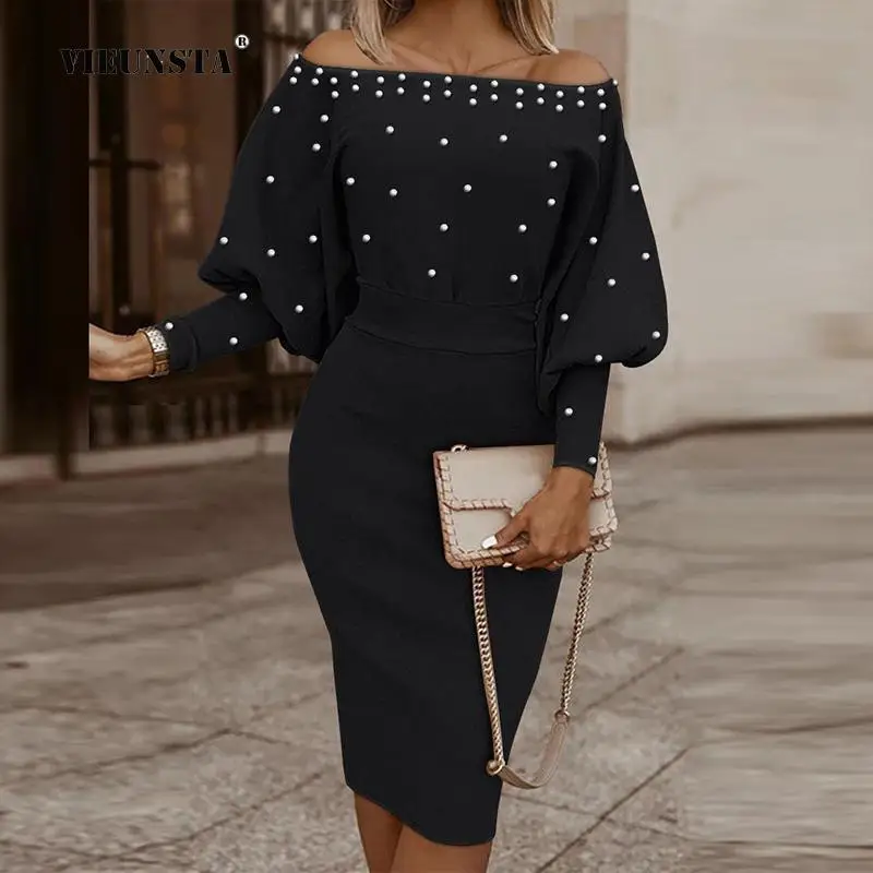 Sexy Women Slim Party Club Midi Dress Elegant Lantern Sleeve Commute Dress Mujer Fashion Rivets Slash Neck Office Lady New Dress
Sexy Women Slim Party Club Midi Dress Elegant Lantern Sleeve Commute Dress Mujer Fashion Rivets Slash Neck Office Lady New Dress
