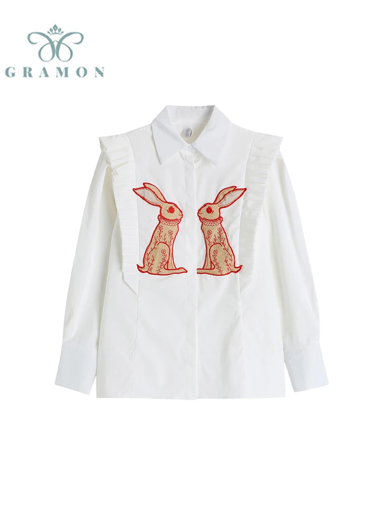Women Vintage Rabbit Printed Shirt Single Breasted Streetwear Sweet Chic Fashion Oversized Loose Female All-match Blouses Tops
Women Vintage Rabbit Printed Shirt Single Breasted Streetwear Sweet Chic Fashion Oversized Loose Female All-match Blouses Tops