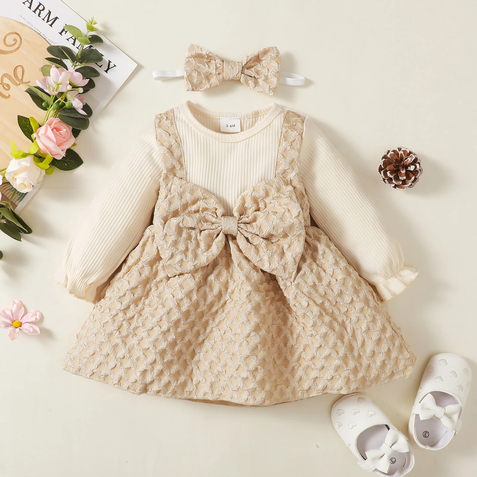 EWODOS Newborn Toddler Baby Girls Princess Dress Contrast Colors Bow Long Sleeves A-line Dress and Headband for Holiday Party
EWODOS Newborn Toddler Baby Girls Princess Dress Contrast Colors Bow Long Sleeves A-line Dress and Headband for Holiday Party