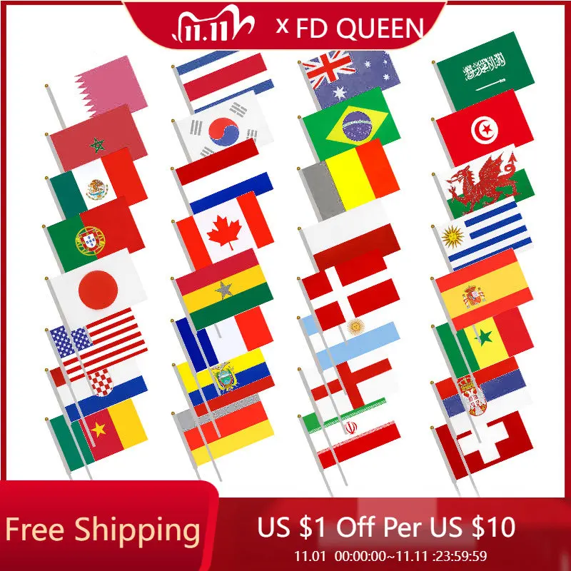 20Pcs Custom Hand Waved Flags Brazil Spain France Flag Cheering At Sporting Events 14x21cm for Outdoor Decor Football Match 2022
20Pcs Custom Hand Waved Flags Brazil Spain France Flag Cheering At Sporting Events 14x21cm for Outdoor Decor Football Match 2022