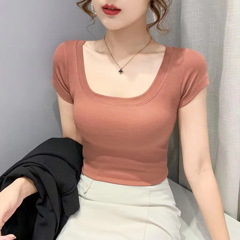 Fashion U-neck Women's Cotton Solid Color Short-sleeved Bottoming T-shirt 2022 Summer New Slim Sweat-absorbing Breathable Top
Fashion U-neck Women's Cotton Solid Color Short-sleeved Bottoming T-shirt 2022 Summer New Slim Sweat-absorbing Breathable Top