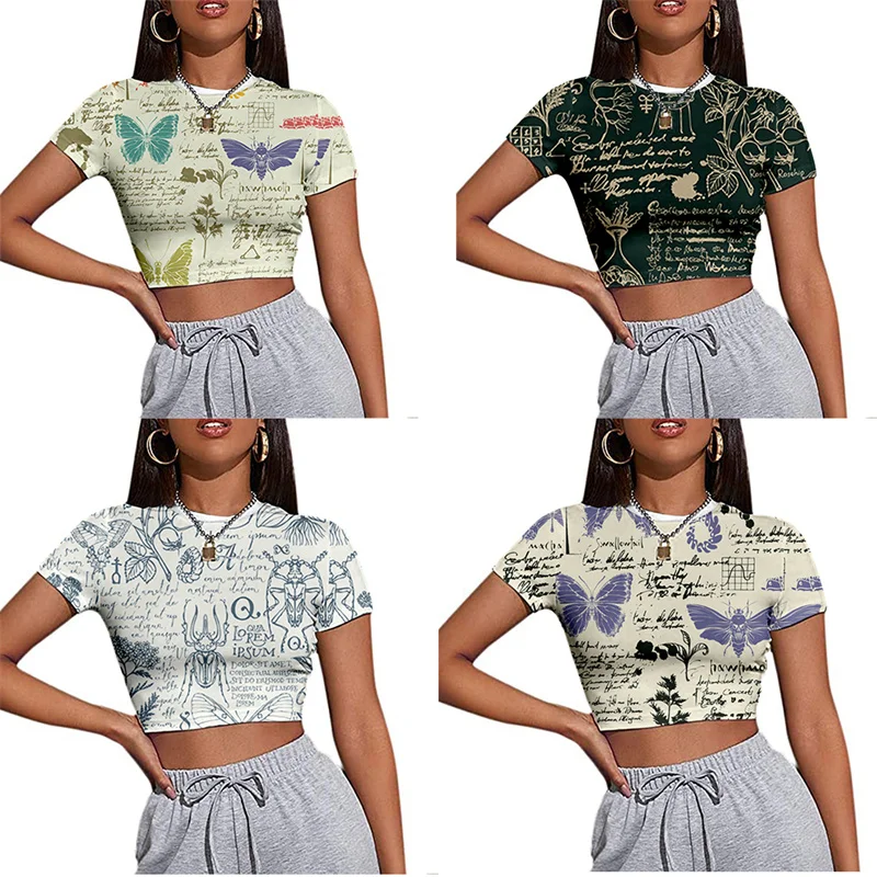 Summer Women Top Sexy Midriff-baring T-shirt Sling Crop Short Sleeve Casual Clothes Print Comfortable Simple Style
Summer Women Top Sexy Midriff-baring T-shirt Sling Crop Short Sleeve Casual Clothes Print Comfortable Simple Style