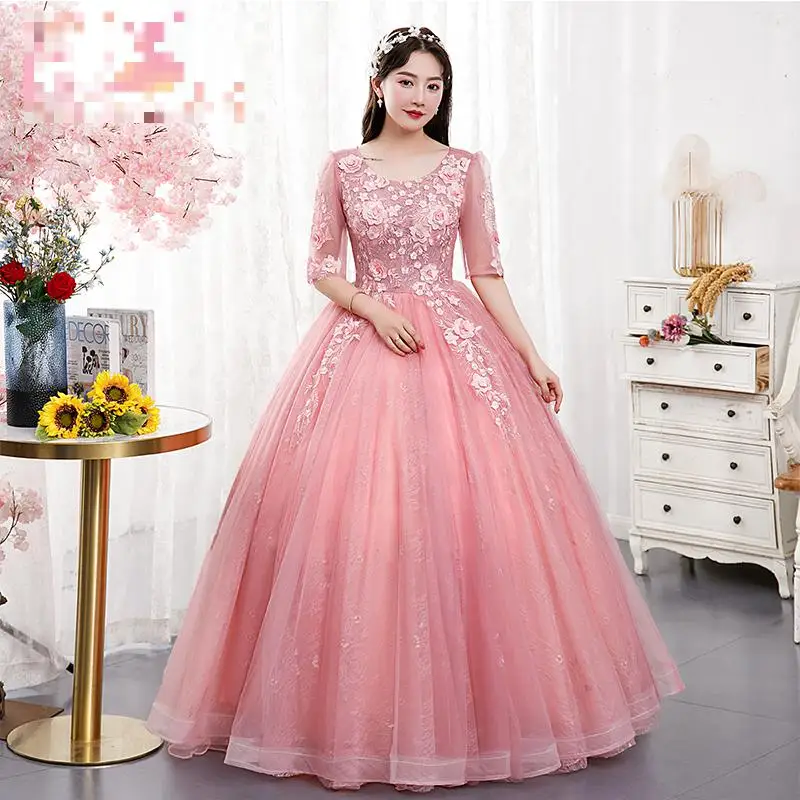 Pink Sweet Fairy Tulle Ball Gown Lace Flower Floor-length Quinceanera Dresses Fashion Half Sleeve Appliques Vestido De Debutante
Pink Sweet Fairy Tulle Ball Gown Lace Flower Floor-length Quinceanera Dresses Fashion Half Sleeve Appliques Vestido De Debutante