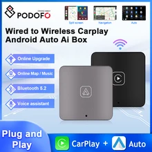 Podofo Android Auto AI Box Wireless Android Auto Adapter Carplay Dongle Bluetooth WIFI Plug And Play For VW Audi Toyota Honda