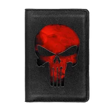 Military Red Skull Passport Cover Leather Men Women Slim ID Card Holder Pocket Wallet Case Travel Accessories Gifts