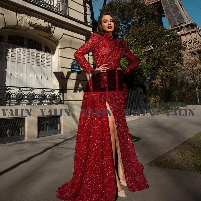 YALIN Modern Long Sleeves High Slit Prom Dresses Sweep Train Sequins Mermaid Evening Dresses Long Burgundy Glitter Party Gowns
YALIN Modern Long Sleeves High Slit Prom Dresses Sweep Train Sequins Mermaid Evening Dresses Long Burgundy Glitter Party Gowns