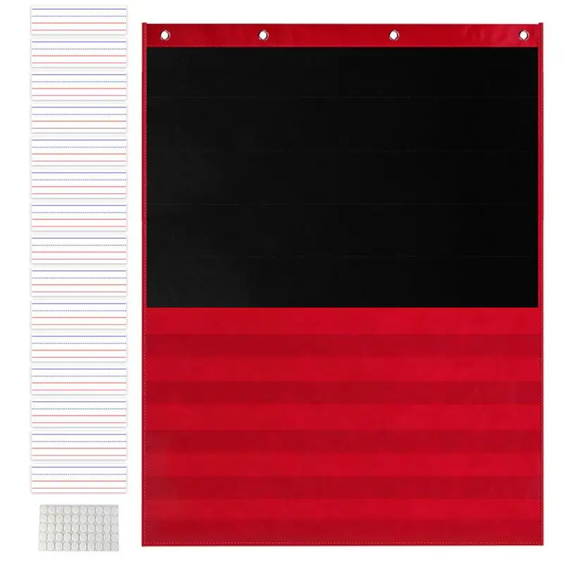 

Sentence Strip Pocket Chart Standard Size Pocket Chart With 15 Dry Erase Cards And 5 Pocket Red And Black Classroom Pocket Chart