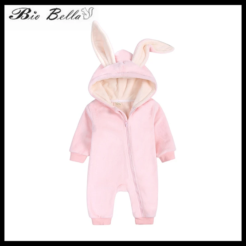 

Baby Winter Rompers Soild Think Boy Girl For 0-24 Months Infant Warm Hooded Rabbit Overalls Clothing Full Sleeve Infant Outfits