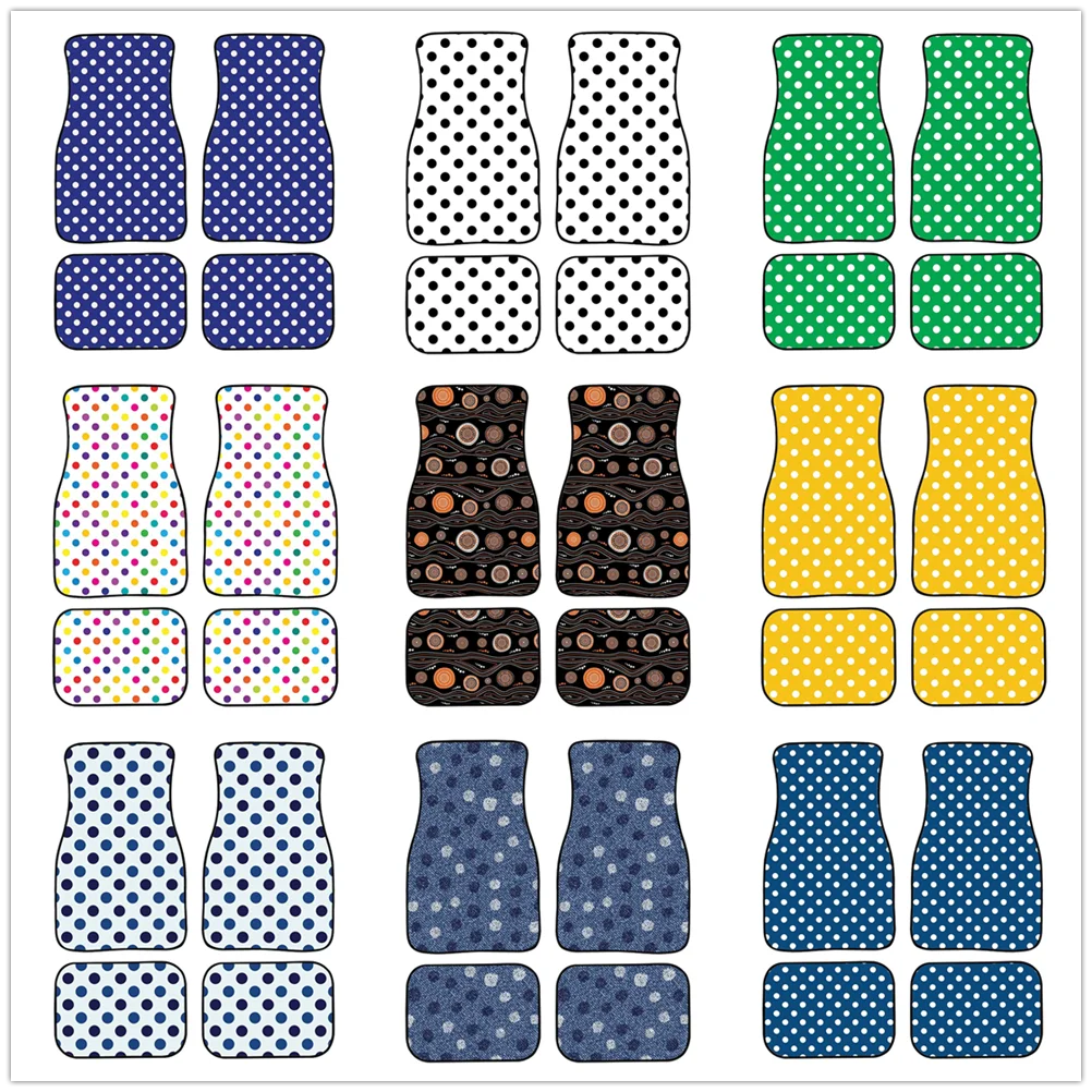 

Colorful Polka Dot Pattern Car Floor Mat Vintage Black Carpet Anti-Slip Rubber Mat Pack of 4 Auto Accessiores for Car SUV Van