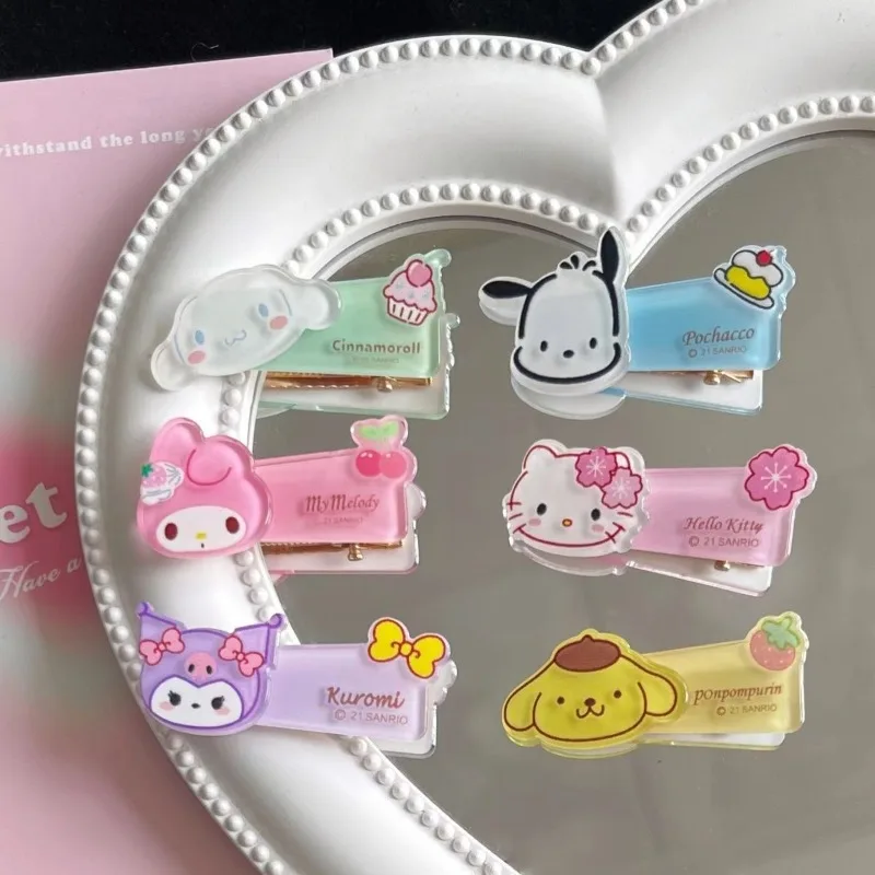 

Sanrio Kawaii HelloKitty прозрачная заколка для волос аниме мультфильм Cinnamoroll Kuromi MyMelody Детские аксессуары для девочек подарок на день рождения