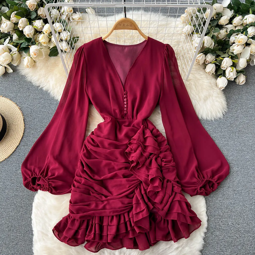 Women Chiffon Beach Dress Elegant Long Sleeve Sexy V Neck Ruffles Bodycon Dresses Ladies Bodycon Dress Robe
Women Chiffon Beach Dress Elegant Long Sleeve Sexy V Neck Ruffles Bodycon Dresses Ladies Bodycon Dress Robe